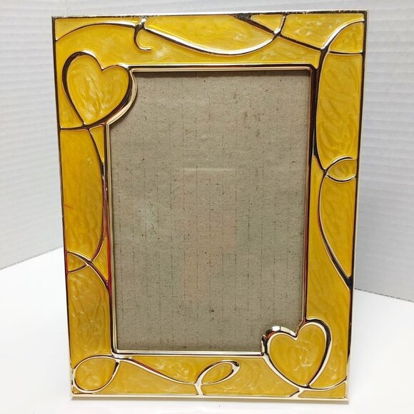 Yellow and Gold Pearl metal finish with Hearts photo frame 4.5 x6 Picture Frame - Picture 1 of 5